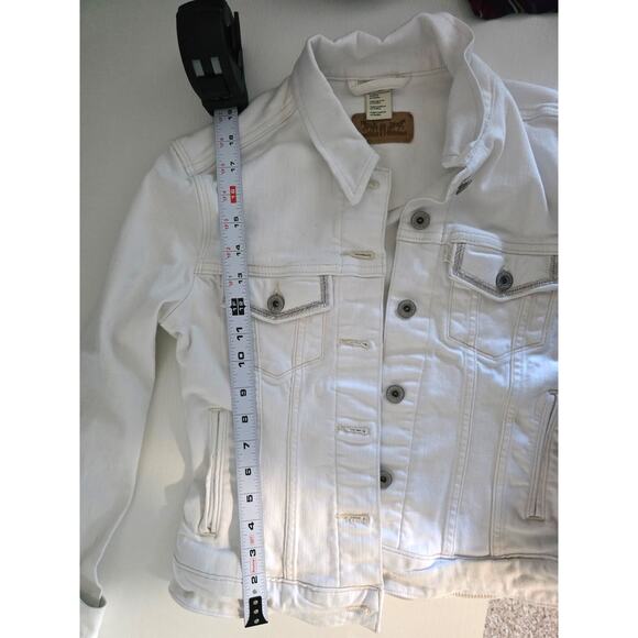 Levis Womens Small Trucker Denim Jacket Cream Western Silver Layering Minimalist - Picture 8 of 9